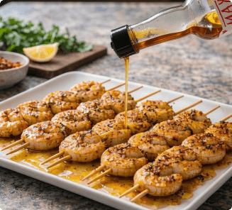 Креветки на грилі з гострим медом