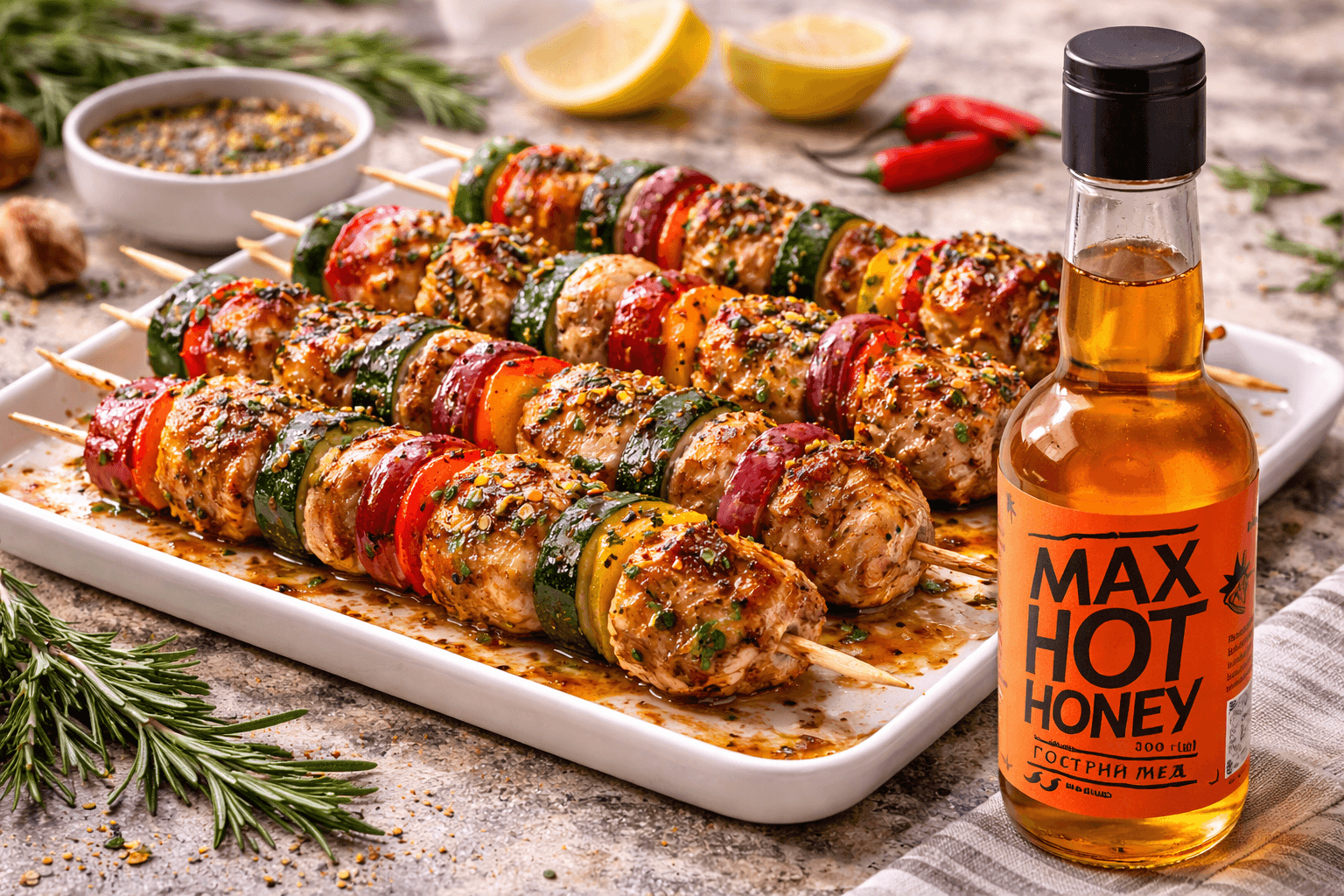 Овочево-м'ясні шашлички з гострим медом