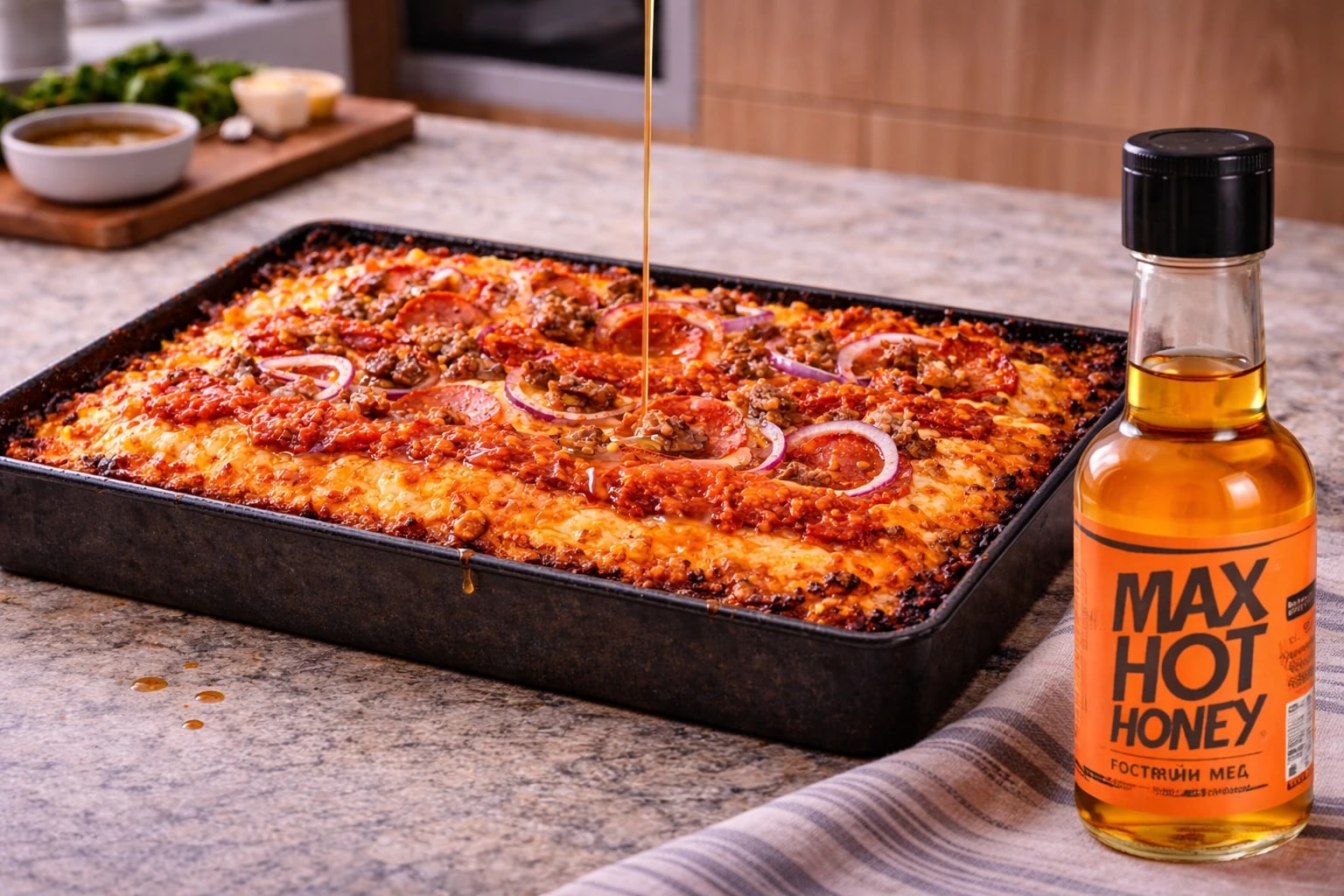 Detroit-Style Pizza with Spicy Honey