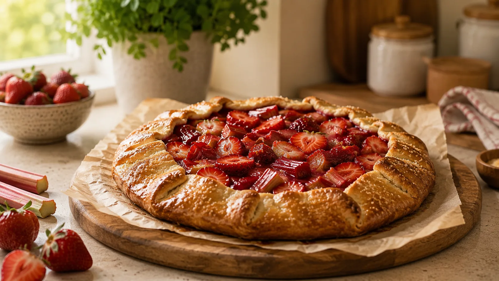 Strawberry & Rhubarb Galette with Spicy Honey