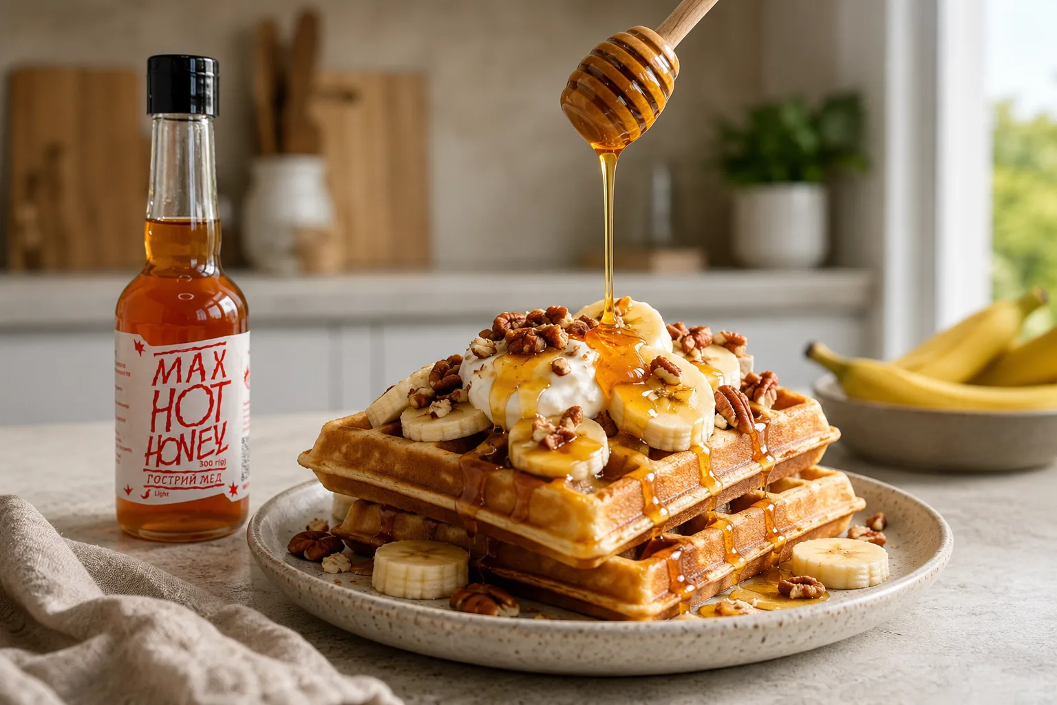 Sourdough Waffles with Spicy Honey