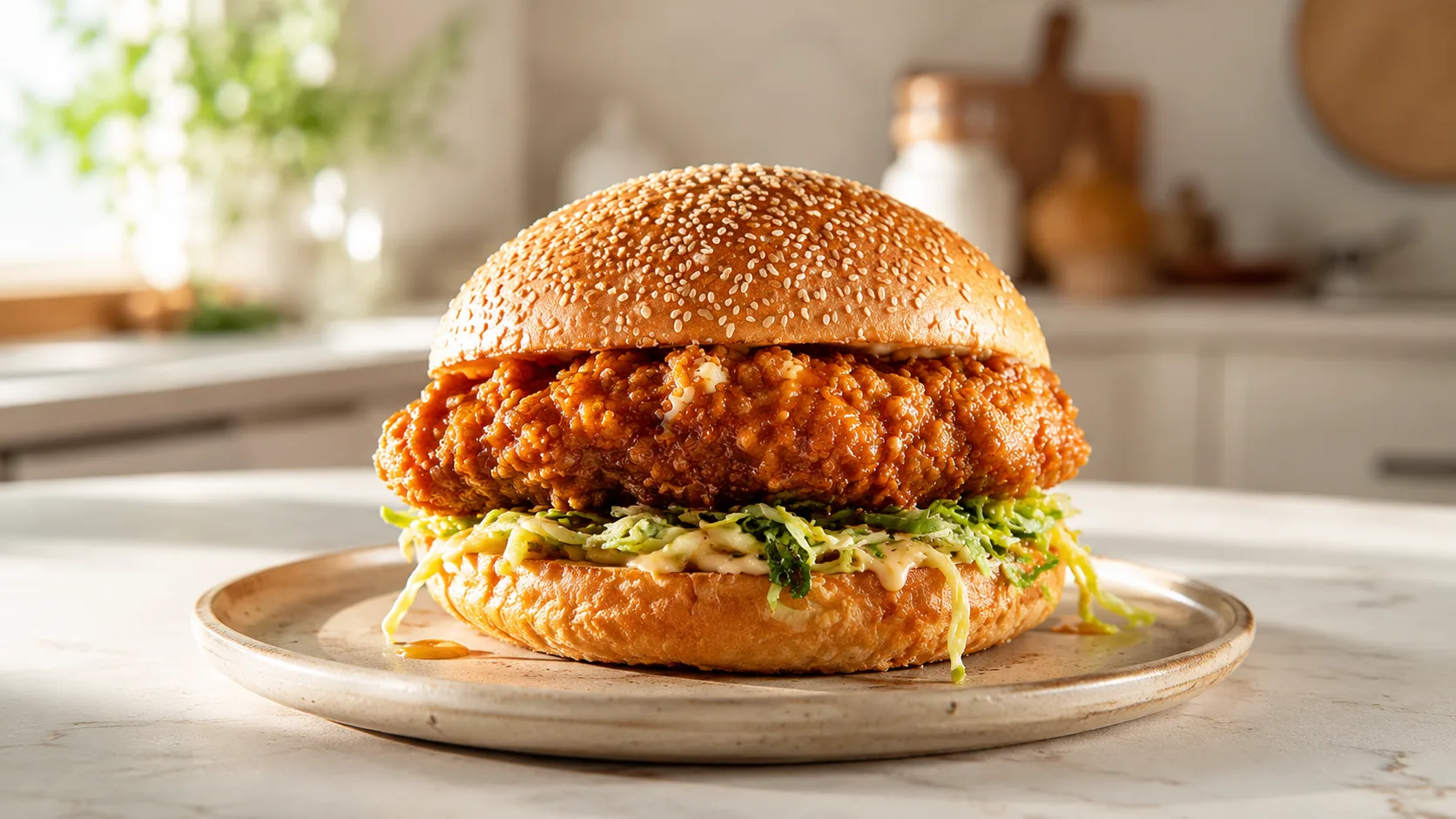 Crispy Chicken Burger with Spicy Honey