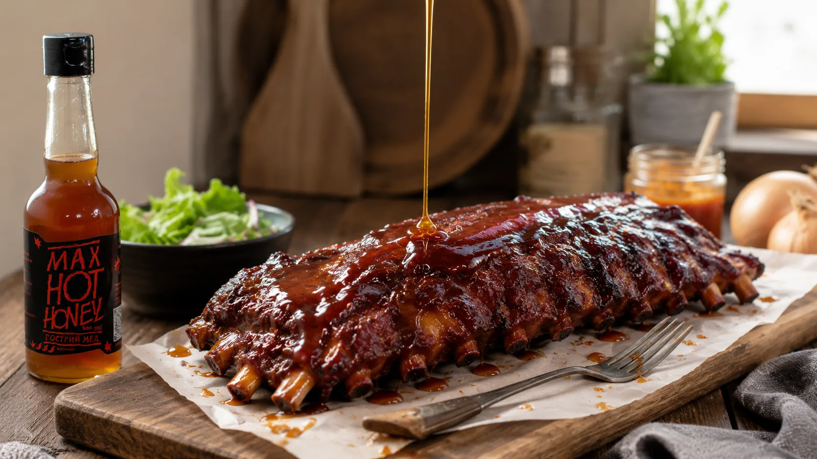 BBQ Ribs with Spicy Honey